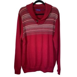 ALAN FLUSSER Men's XL Cowl Neck Cotton Red knit long sleeve pull on Sweater
